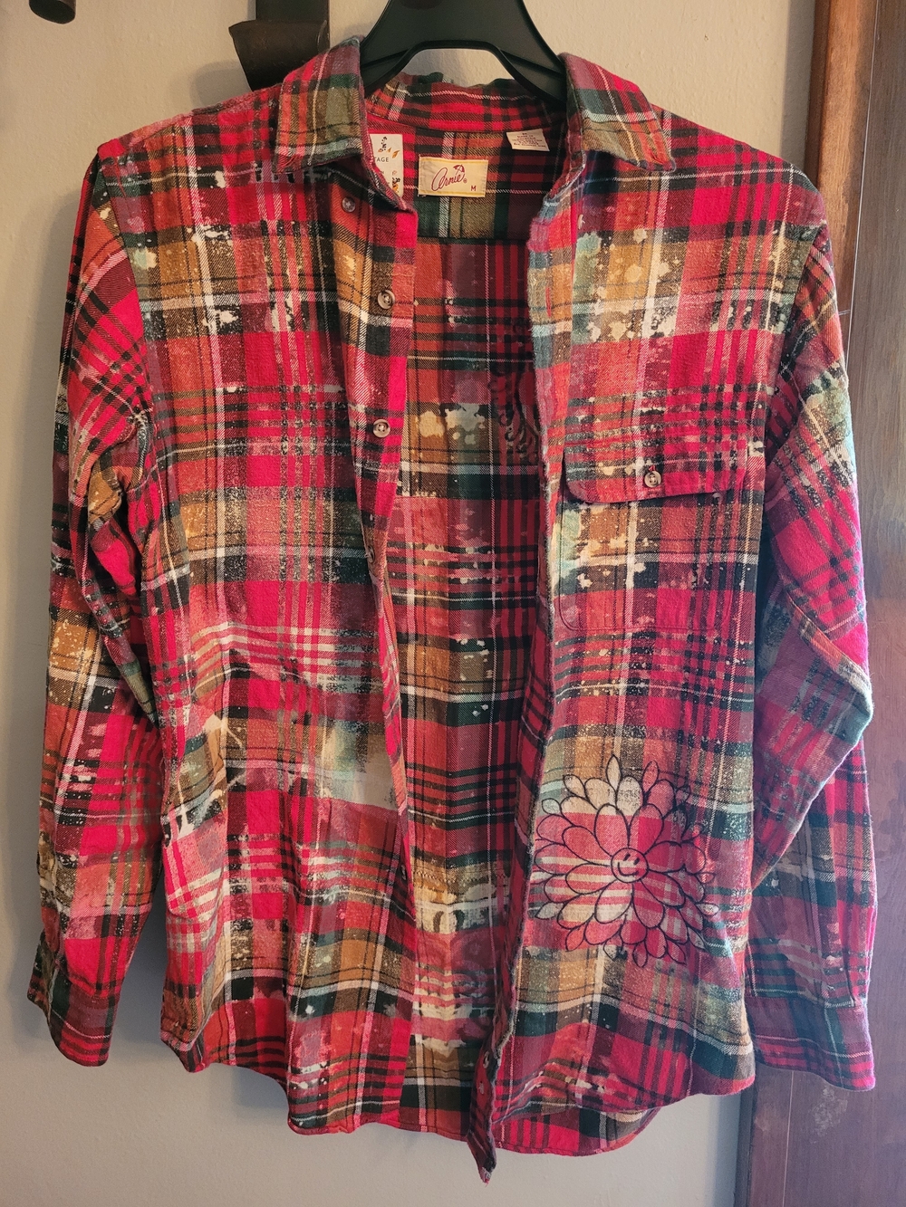 Plaid Patchback Shirt with Whiskey Graphic - Red Multi - Picture 2 of 7